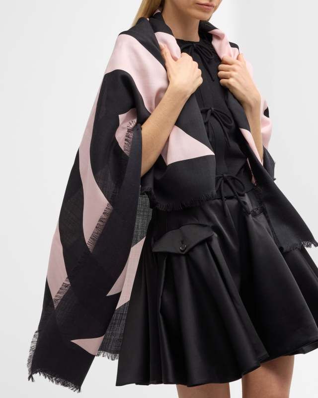 Chevron Wool-Silk Square Scarf